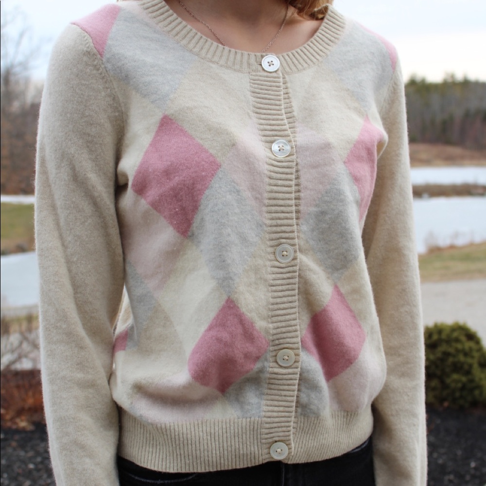 Talbots lambswool angora beige pink gray sweater